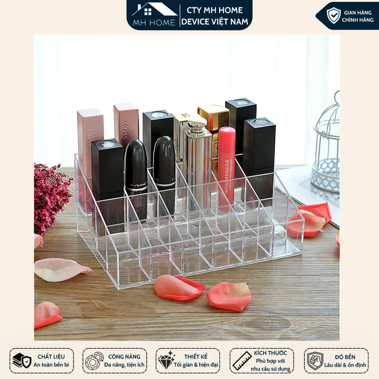 Khay Đựng Son Môi 24 Ô Nhựa Mica Trong Suốt Cao Cấp Kệ Đựng Mỹ Phẩm Trang Sức - MH HOME